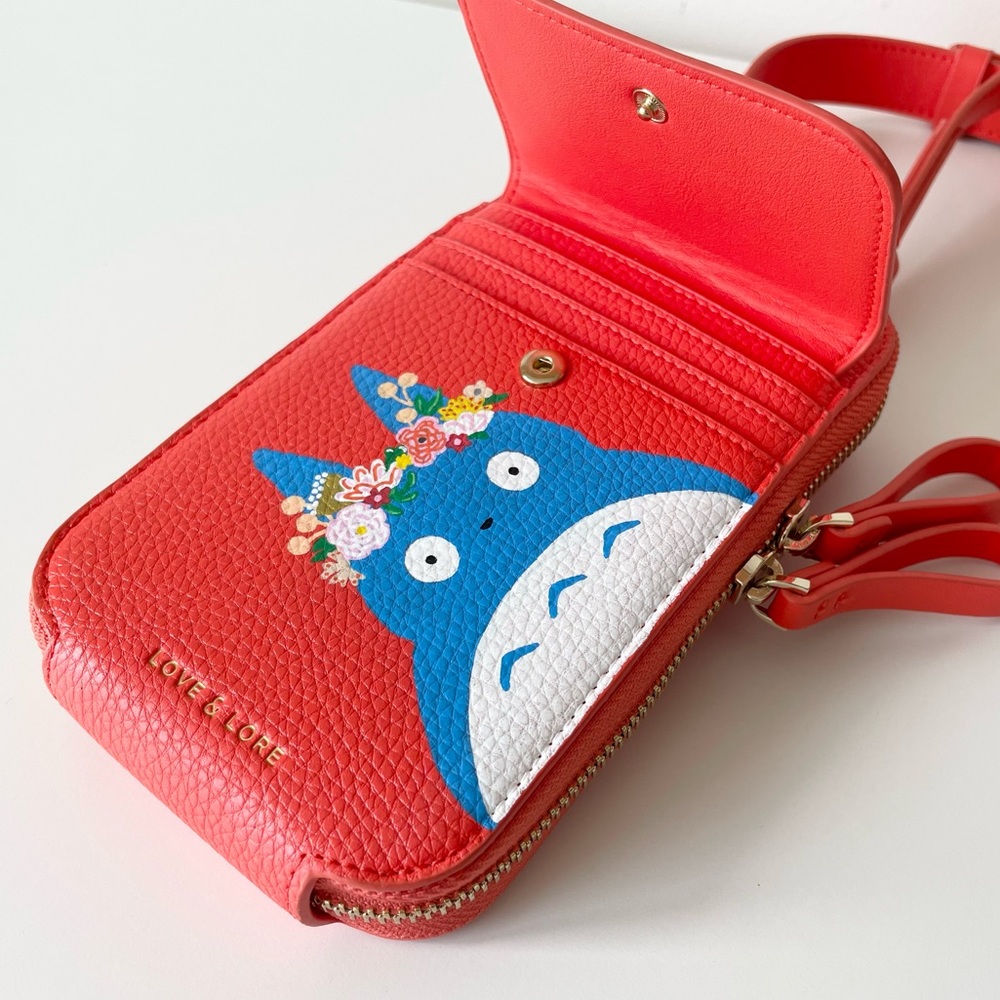NEW Handpainted Totoro Crossbody Phone Bag, Coral